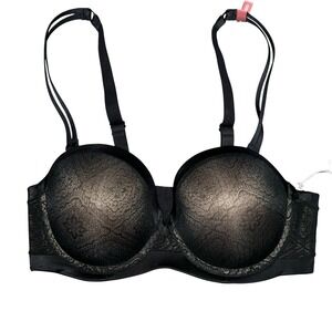 Ambrielle Lightly Lined Strapless Multi Way Bra Black Lace Over Nude Size 38D